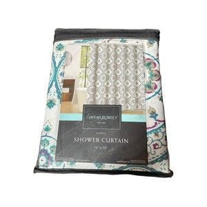 Cynthia Rowley Shower Curtain Purple, Teal And Taupe On Cream New
